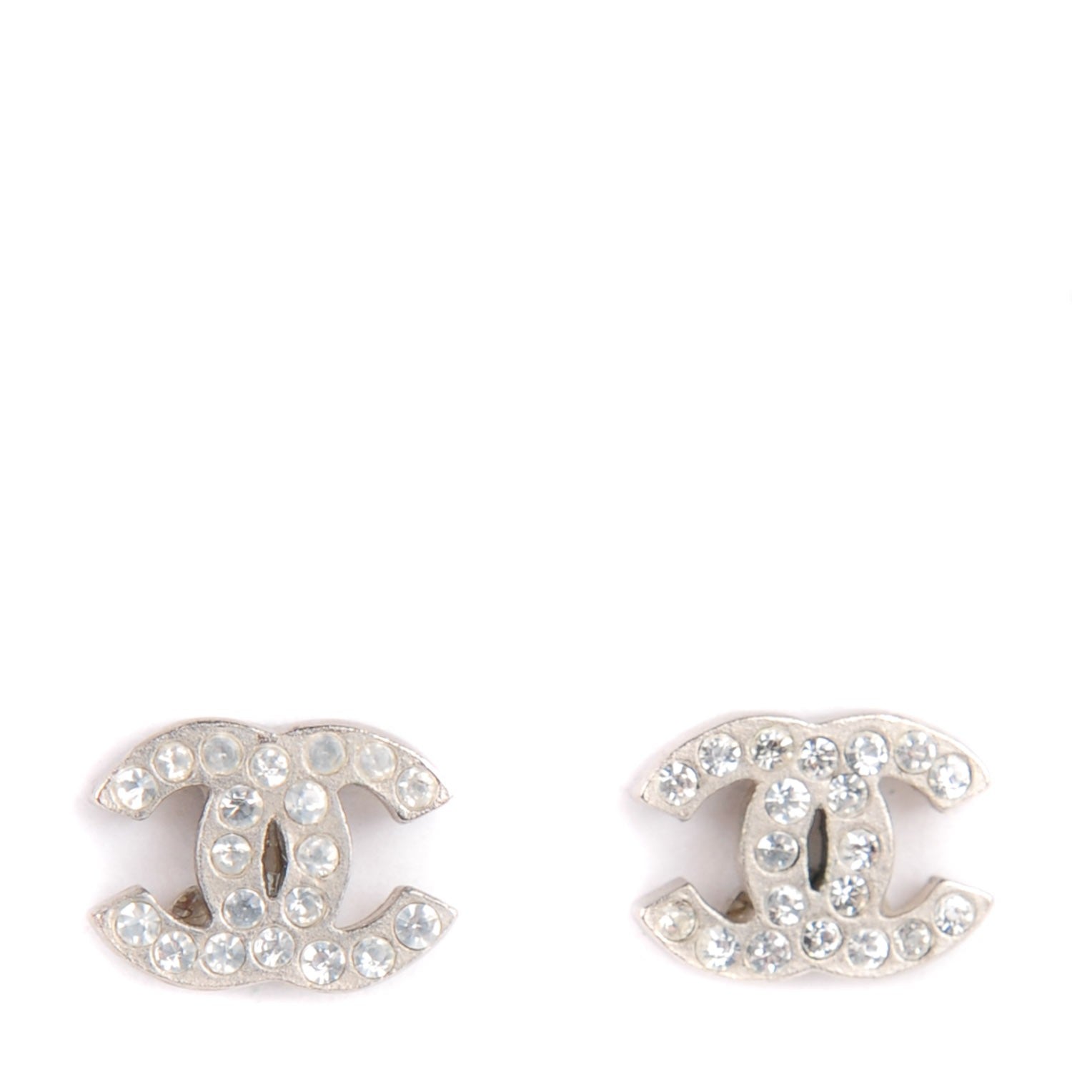 Chanel Crystal Timeless CC Earrings Silver 1 of 4