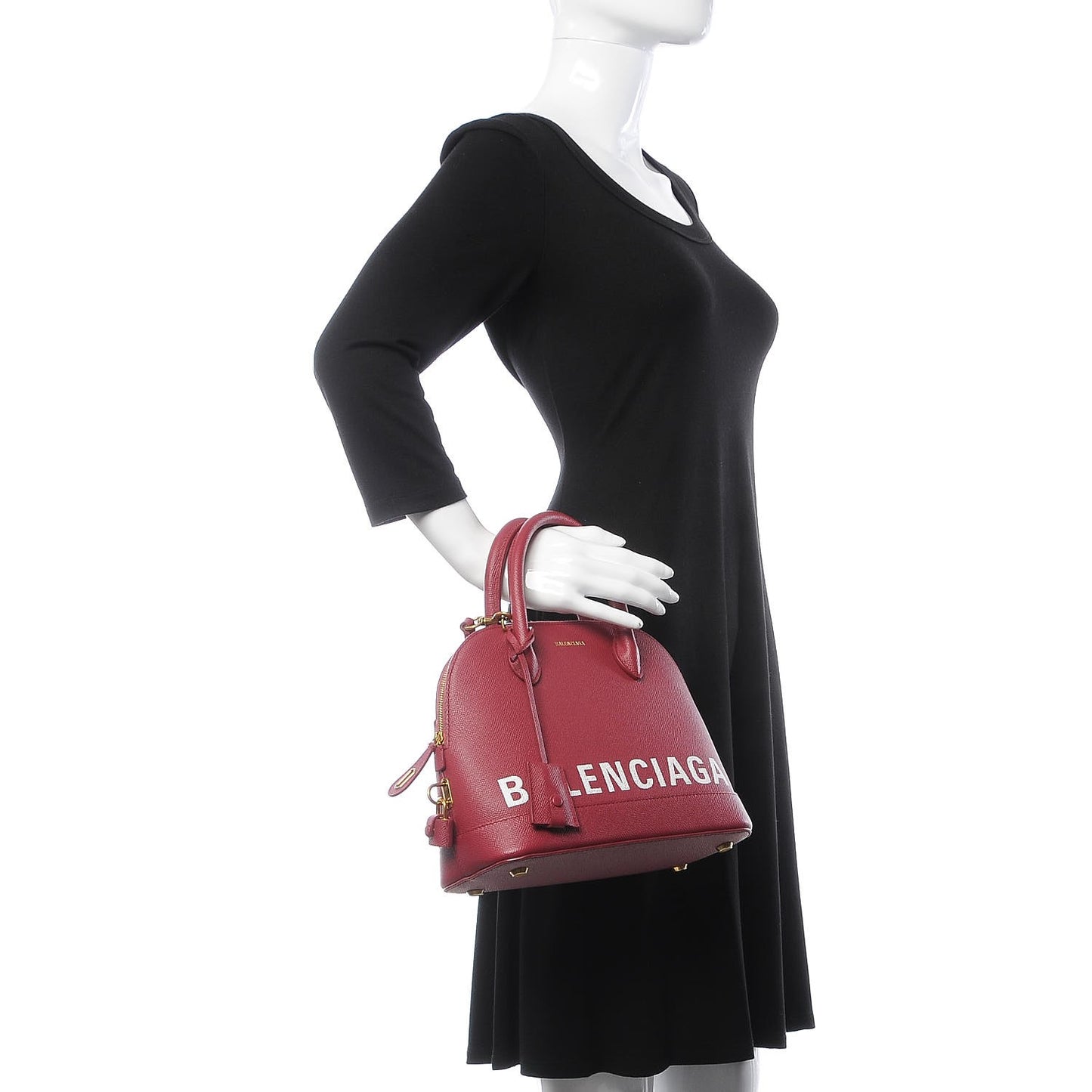Signature Grained Calfskin Logo S Ville Top Handle Bag Rouge Grenat White