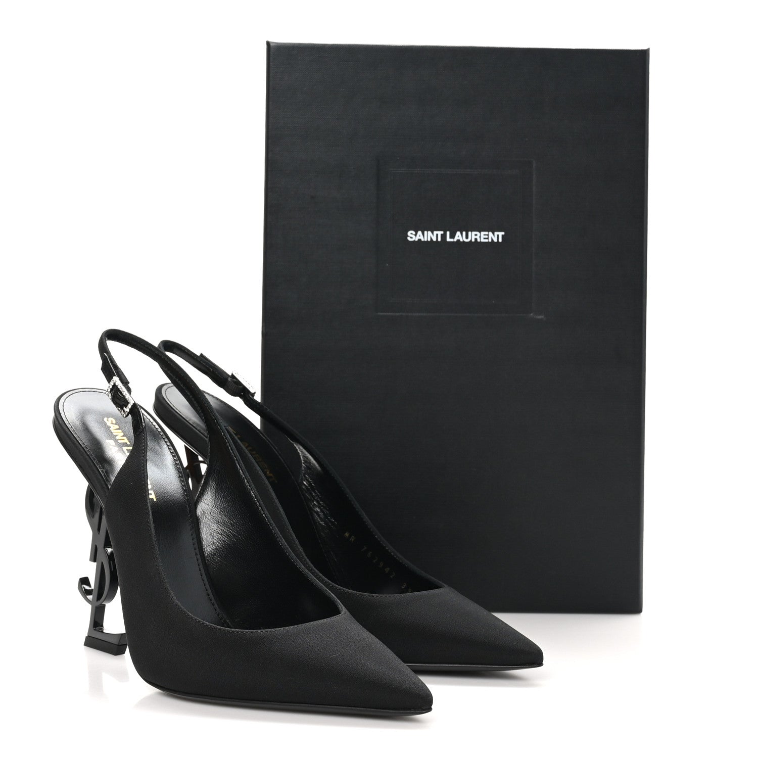 Saint Laurent Crepe Satin Crystal Opyum 110 Slingback Pump 39.5 Black 9 of 9