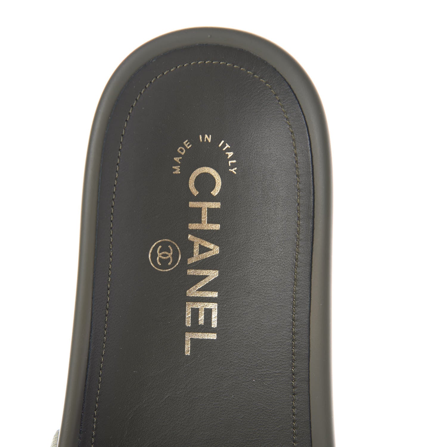 Chanel Canvas Chain Flat Sandals 38 Khaki 8 of 10