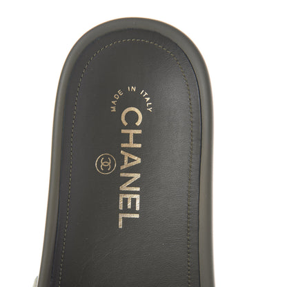 Chanel Canvas Chain Flat Sandals 38 Khaki 8 of 10