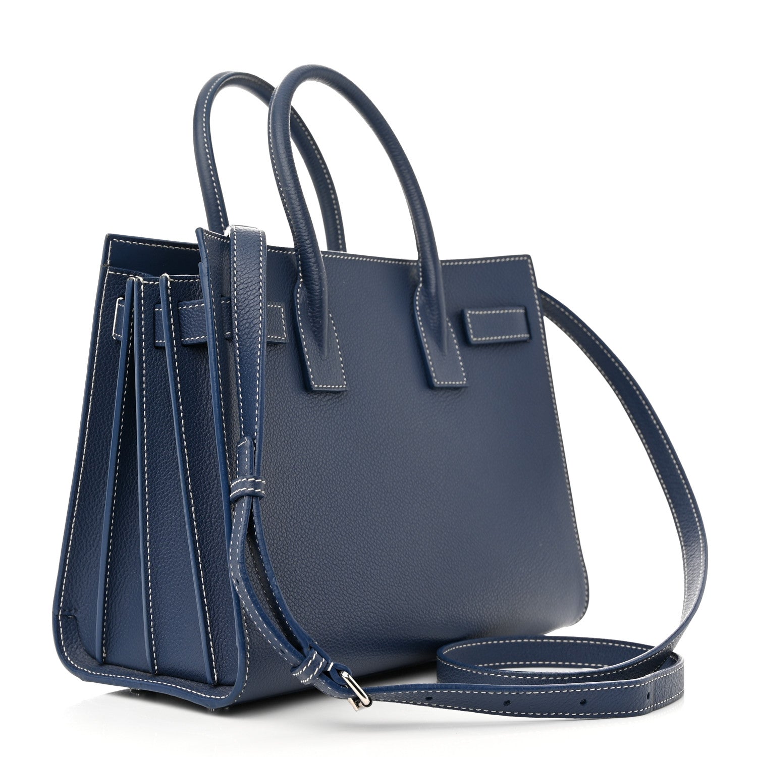 Saint Laurent Grained Calfskin Topstitch Baby Sac De Jour Denim 3 of 15
