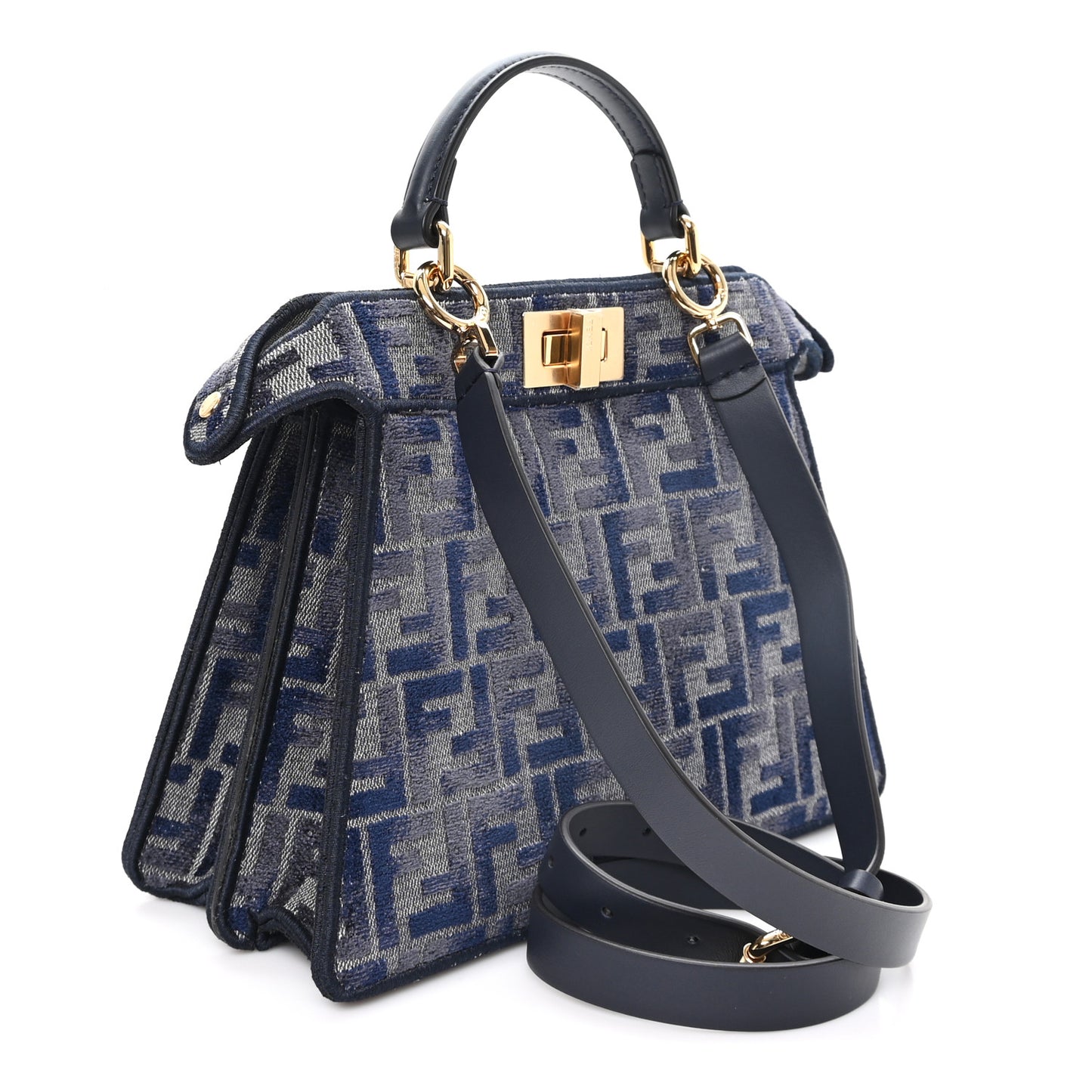 Chenille Vitello Seta FF Small Peekaboo I SEE U Satchel Grigio Blue Notte
