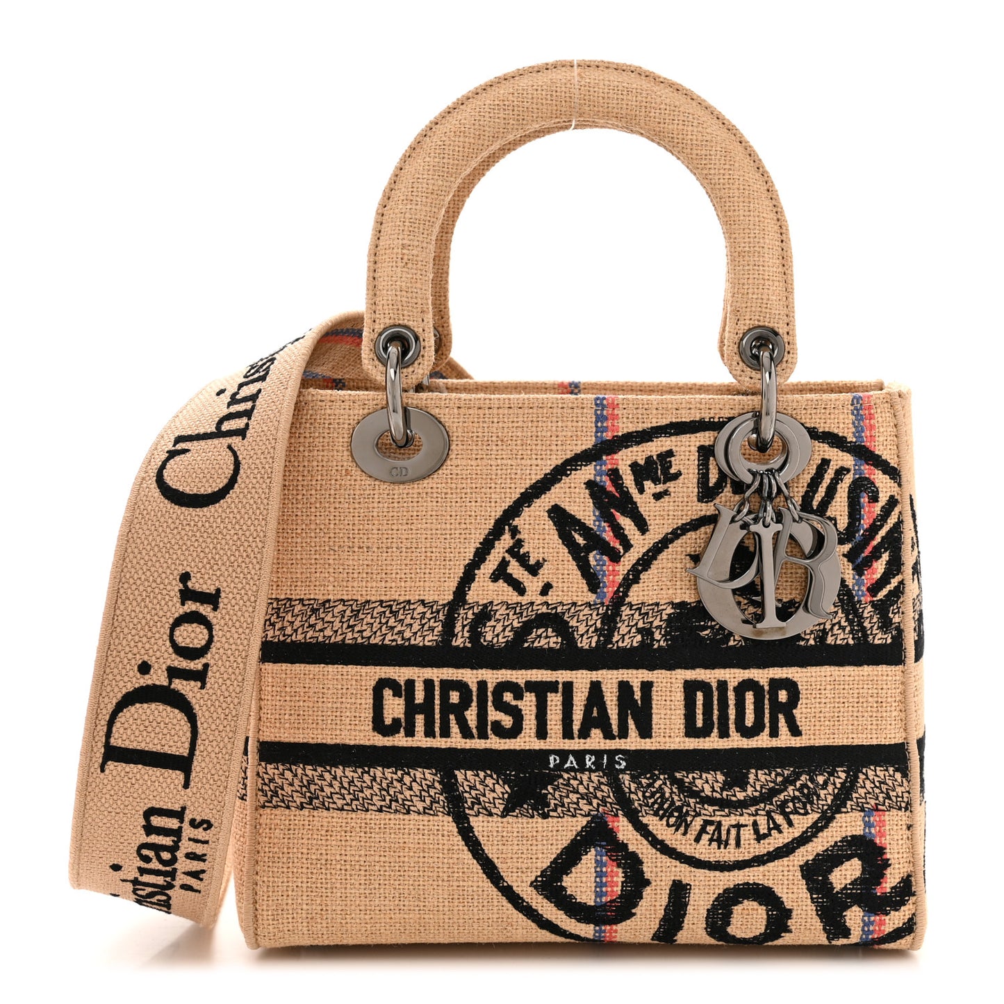 Canvas Jute Embroidered Medium Lady D-Lite Beige Multicolor