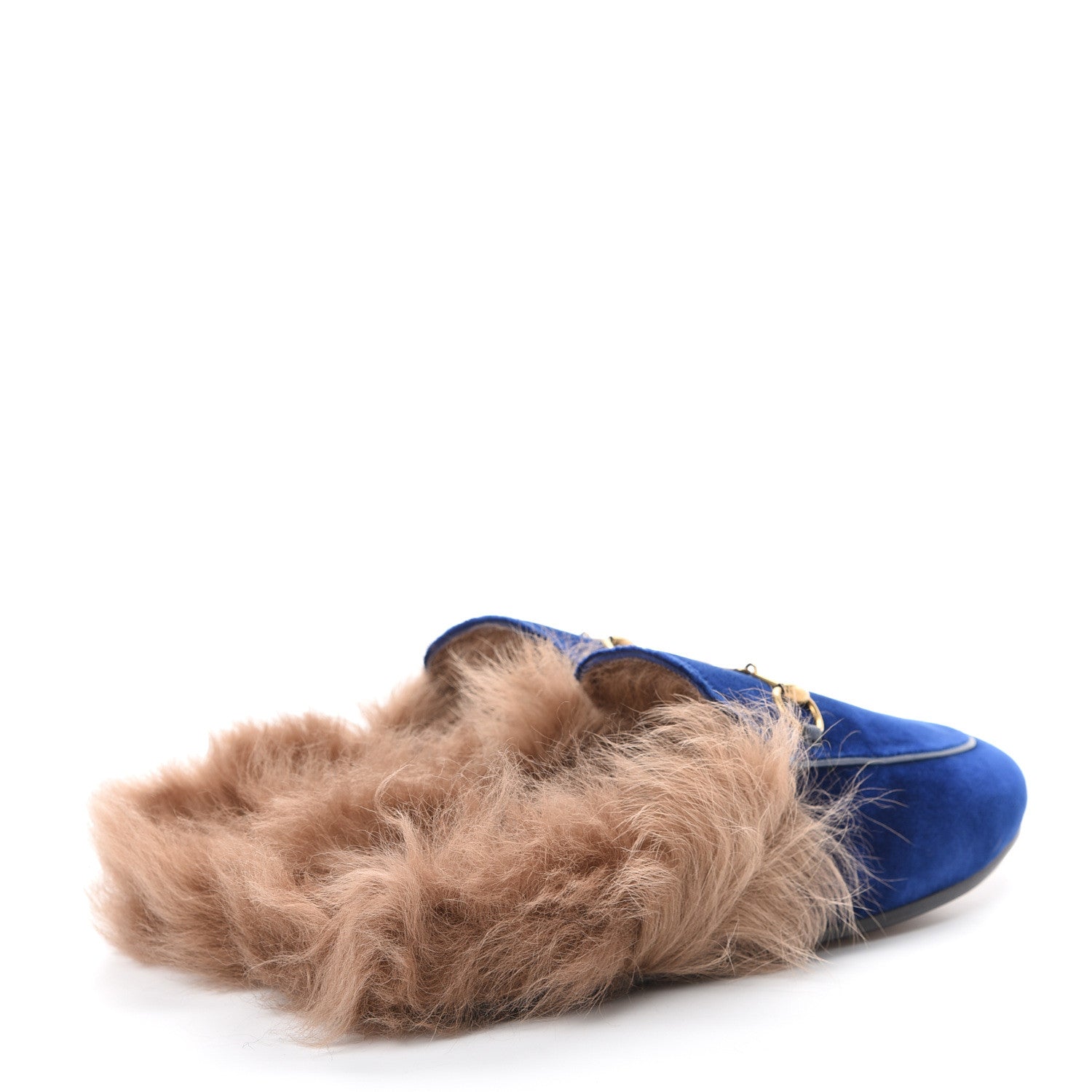 Gucci Velvet Fur Womens Princetown Slippers 37.5 Cobalt Blue 4 of 8