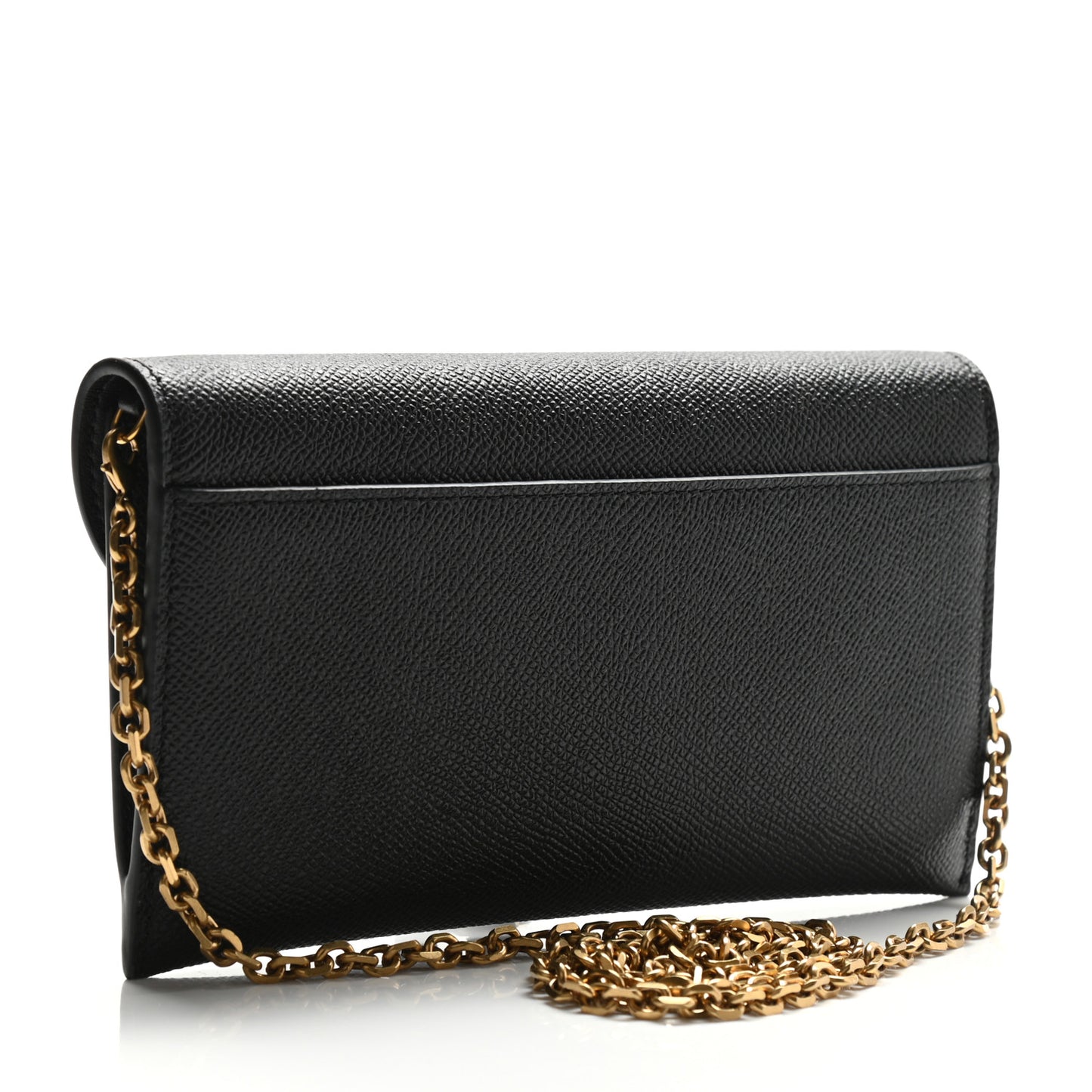 Grained Calfskin Saddle Chain Wallet Pouch Black