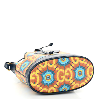 Gucci GG Supreme Kaleidoscope Calfskin Script Logo Gucci 100 Bucket Drawstring Bag Blue Orange Multicolor Blue Agata 4 of 10