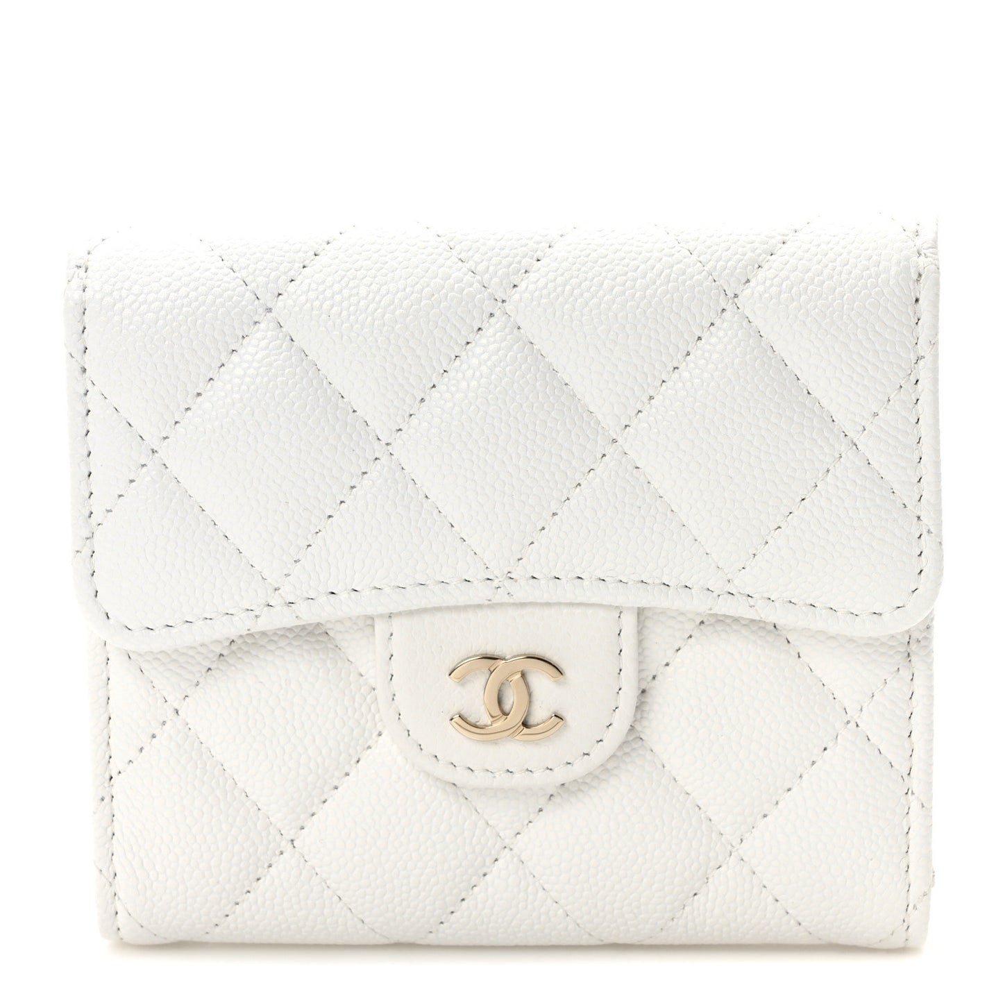 Caviar Quilted Compact Flap Wallet White