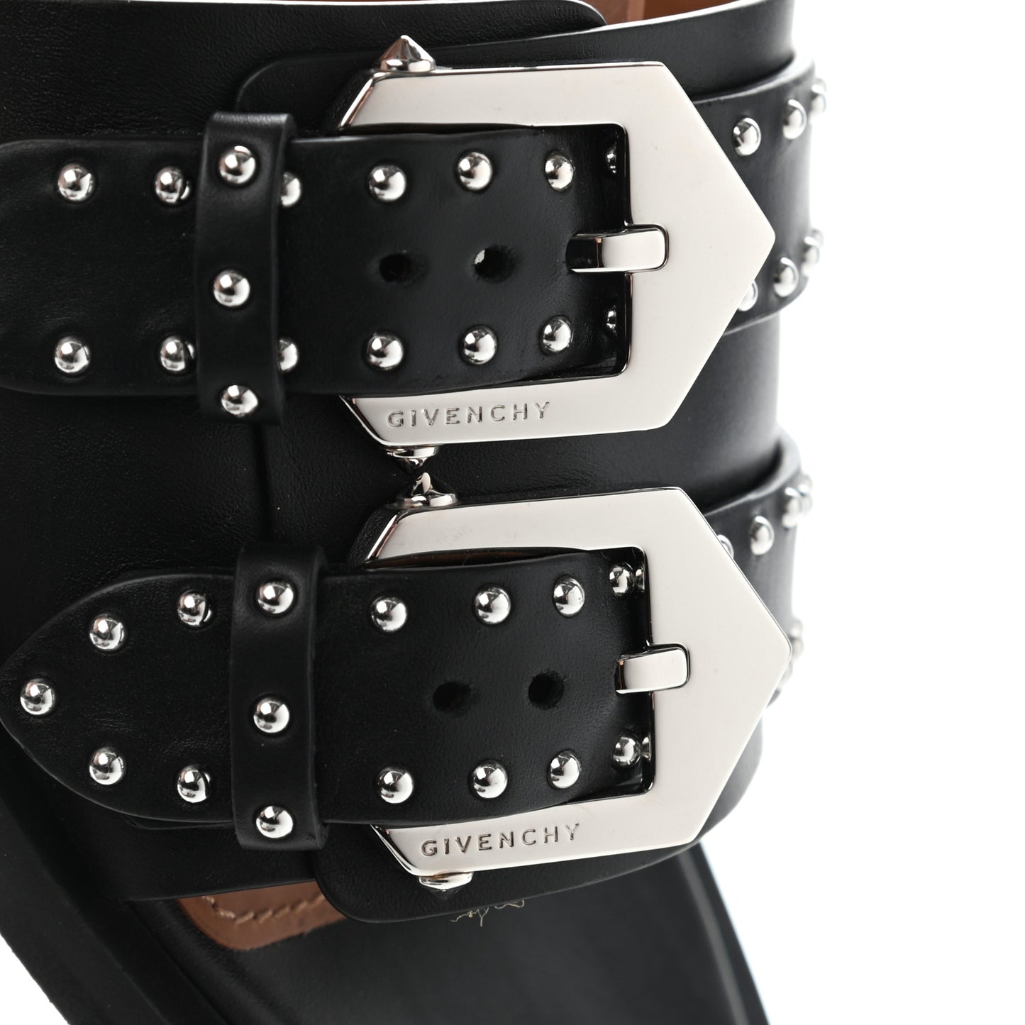 Calfskin Studded Elegant Flat Sandals 38.5 Black