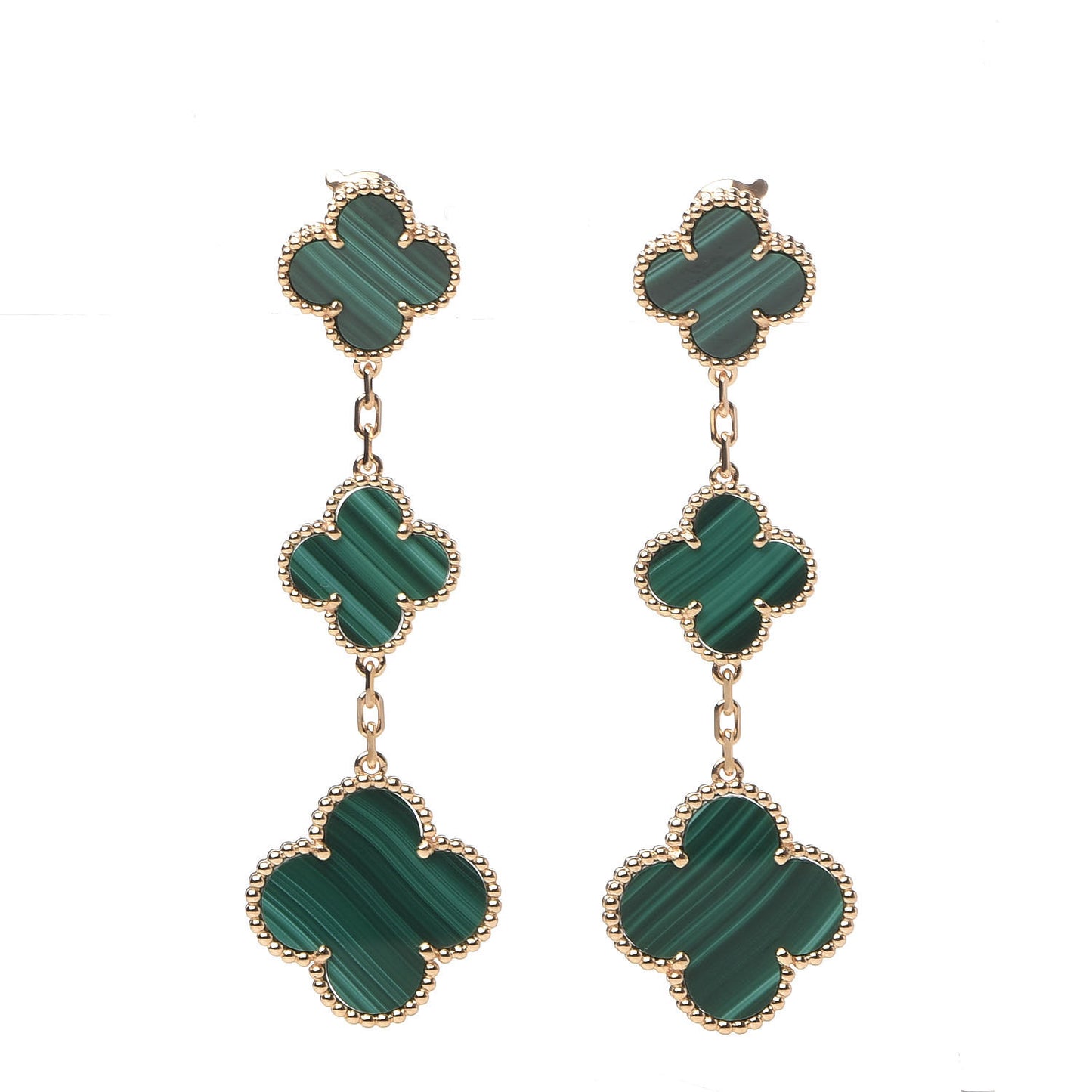 18K Yellow Gold Malachite 3 Motifs Magic Alhambra Earrings