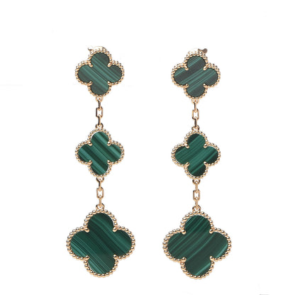Van Cleef & Arpels 18K Yellow Gold Malachite 3 Motifs Magic Alhambra Earrings 1 of 5