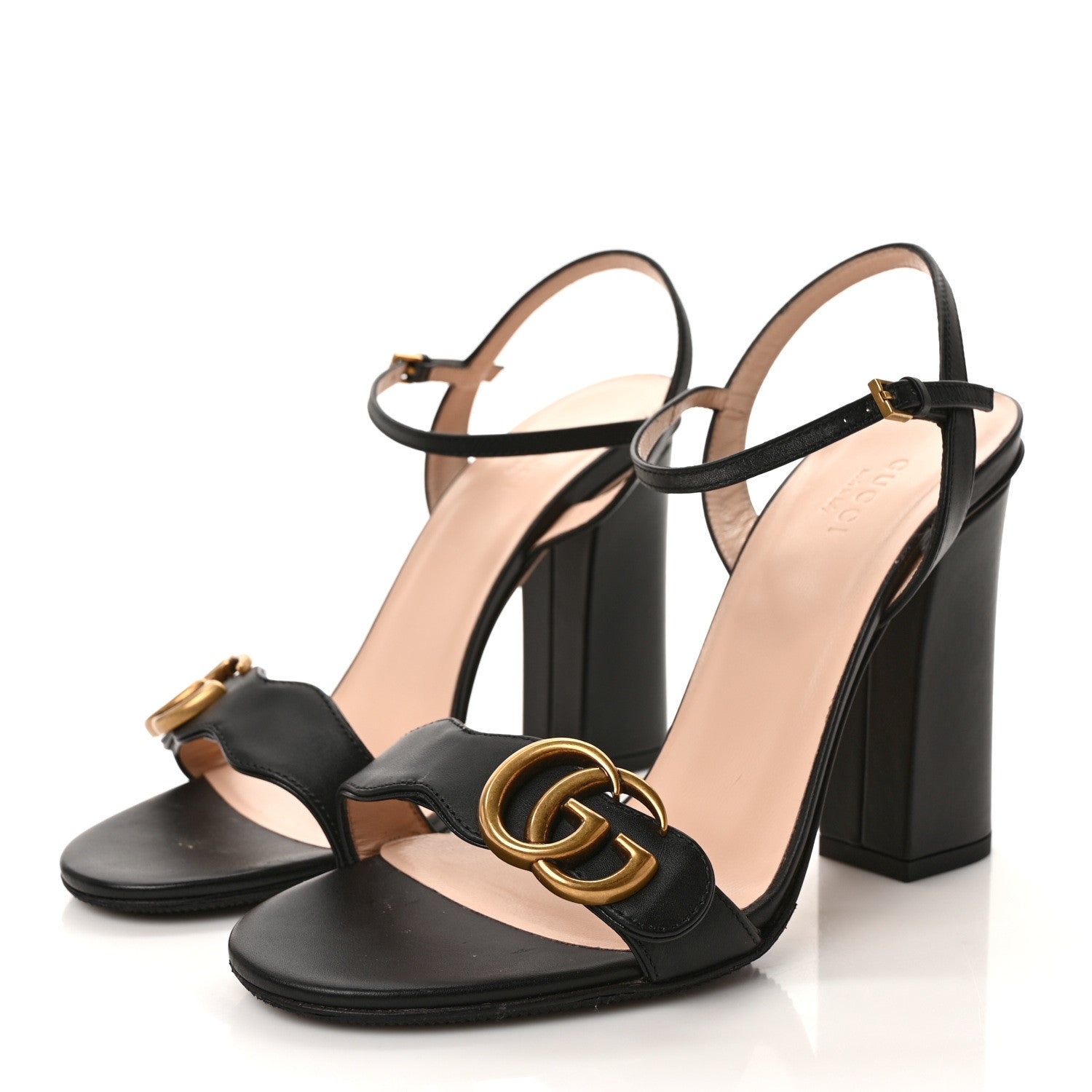 Gucci Lifford Calfskin GG Marmont Ankle Wrap 105mm Sandals 38 Black 3 of 9