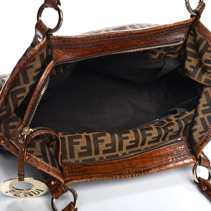 Fendi Zucca Calfskin Crocodile Embossed Large Chef Shopper Tote Tobacco 5 of 11