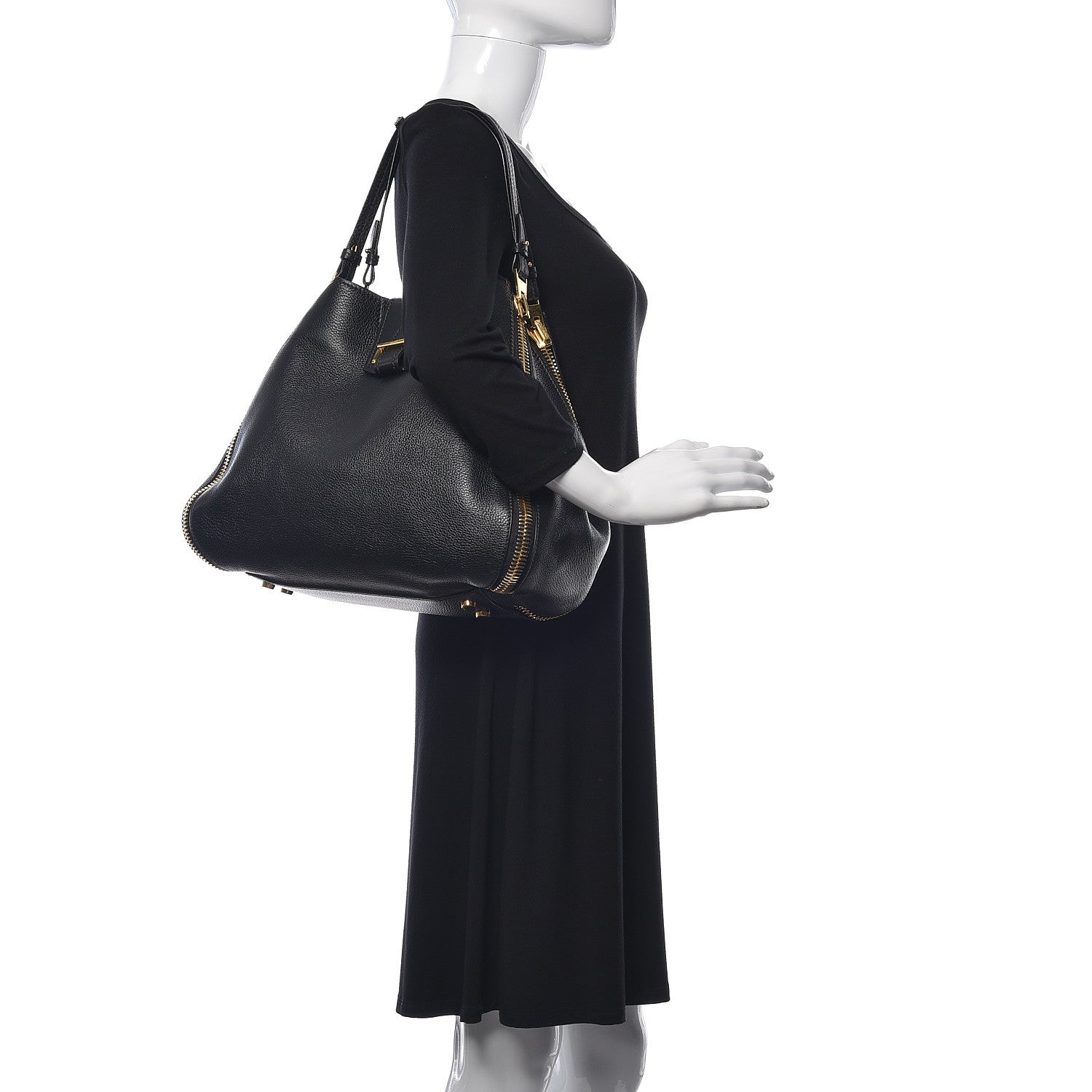 Tom Ford Grained Calfskin Sedgwick Medium Zipper Tote Black 2 of 15