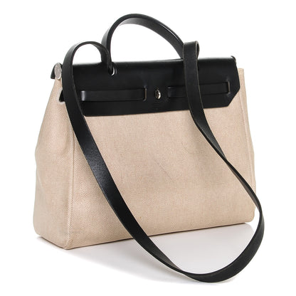 Hermes Toile Vache Calfskin Herbag 30 PM Natural Black 3 of 9