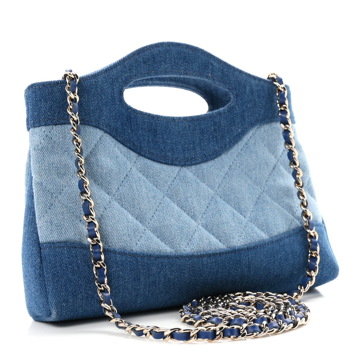 Denim Quilted Nano 31 Shopping Bag Light Blue Dark Blue