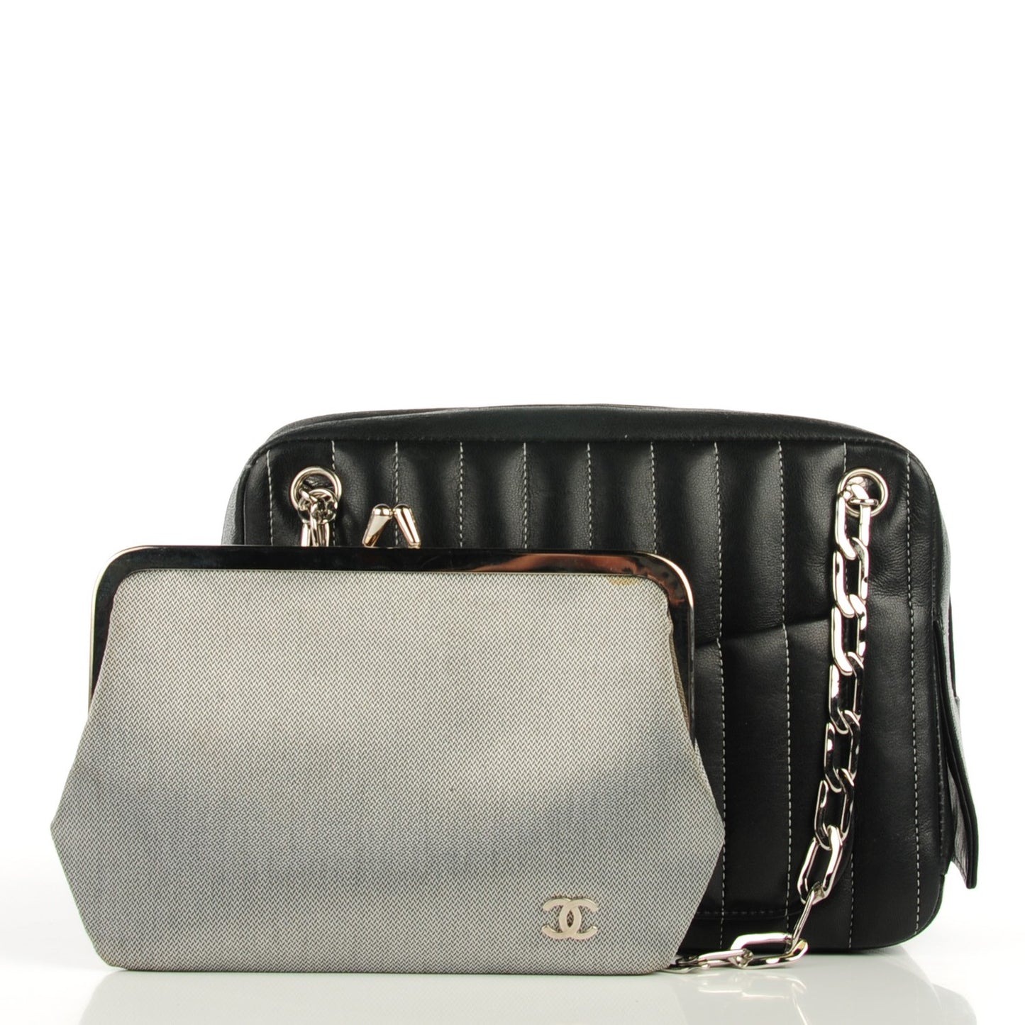Lambskin Vertical Quilted Mademoiselle Small Camera Case Black