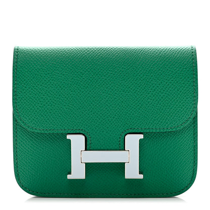Hermes Epsom Enamel Constance Slim Wallet Vert Jade Bleu Brume 2 of 9