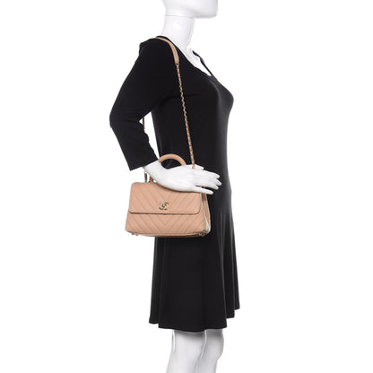 Chanel Caviar Chevron Quilted Mini Coco Handle Flap Beige 2 of 11