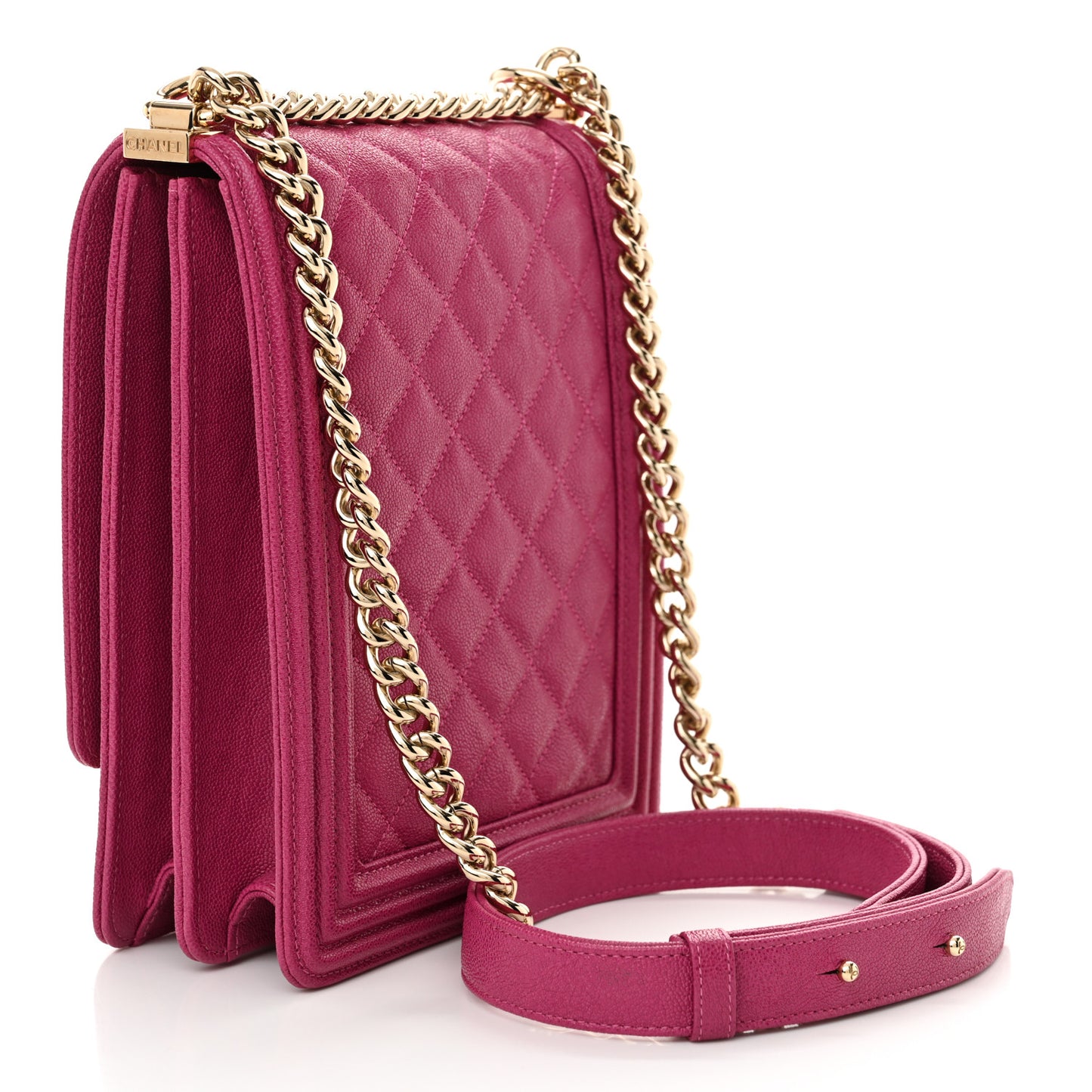 Caviar Quilted North South Boy Flap Fuchsia