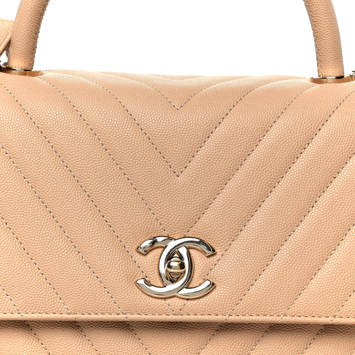 Chanel Caviar Chevron Quilted Small Coco Handle Flap Beige 9 of 12