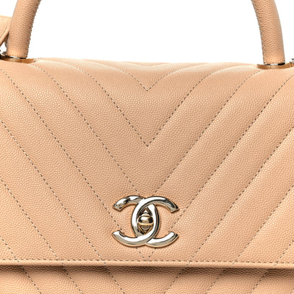 Chanel Caviar Chevron Quilted Small Coco Handle Flap Beige 9 of 12