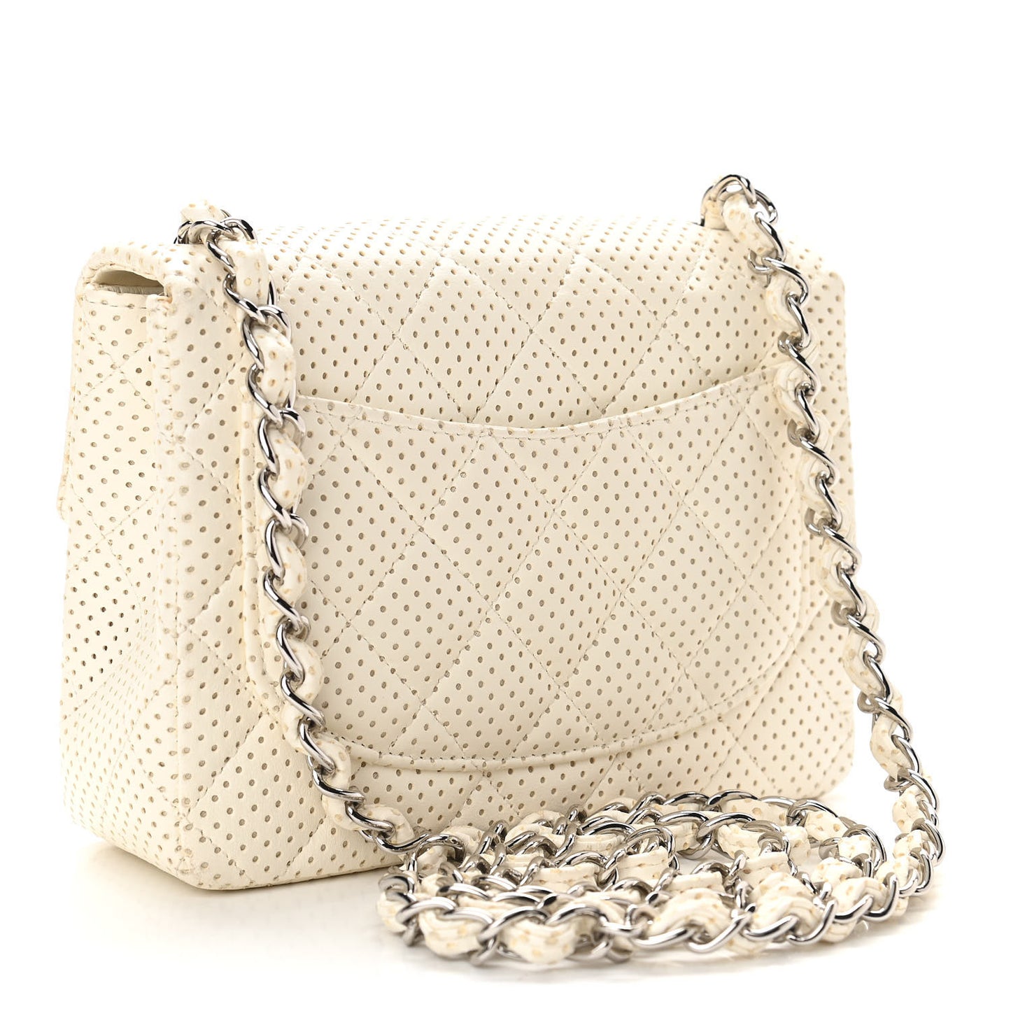 Lambskin Perforated Quilted Mini Square Flap White
