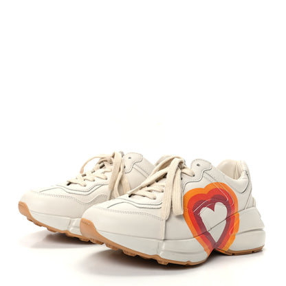 Gucci Calfskin Interlocking G Heart Rhyton Sneakers 35 Mystic White 3 of 8