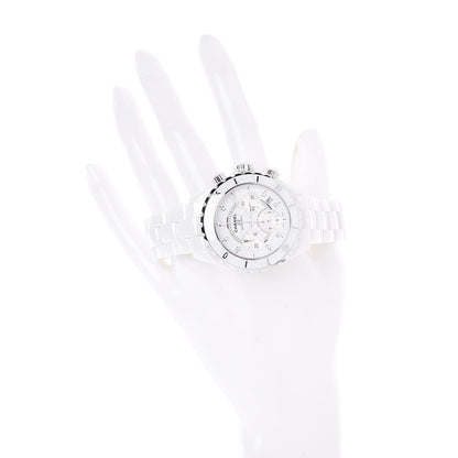 Chanel Stainless Steel Ceramic Diamond 41mm J12 Chronograph Automatic Watch White 2 of 6