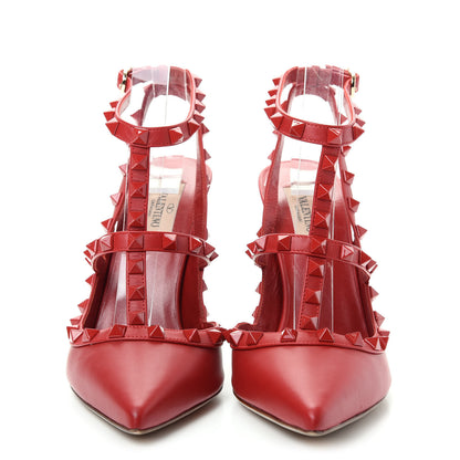 Valentino Garavani Calfskin Lacquered Monochrome Rockstud Ankle Strap 100mm Pumps 38.5 Rosso Valentino 2 of 9