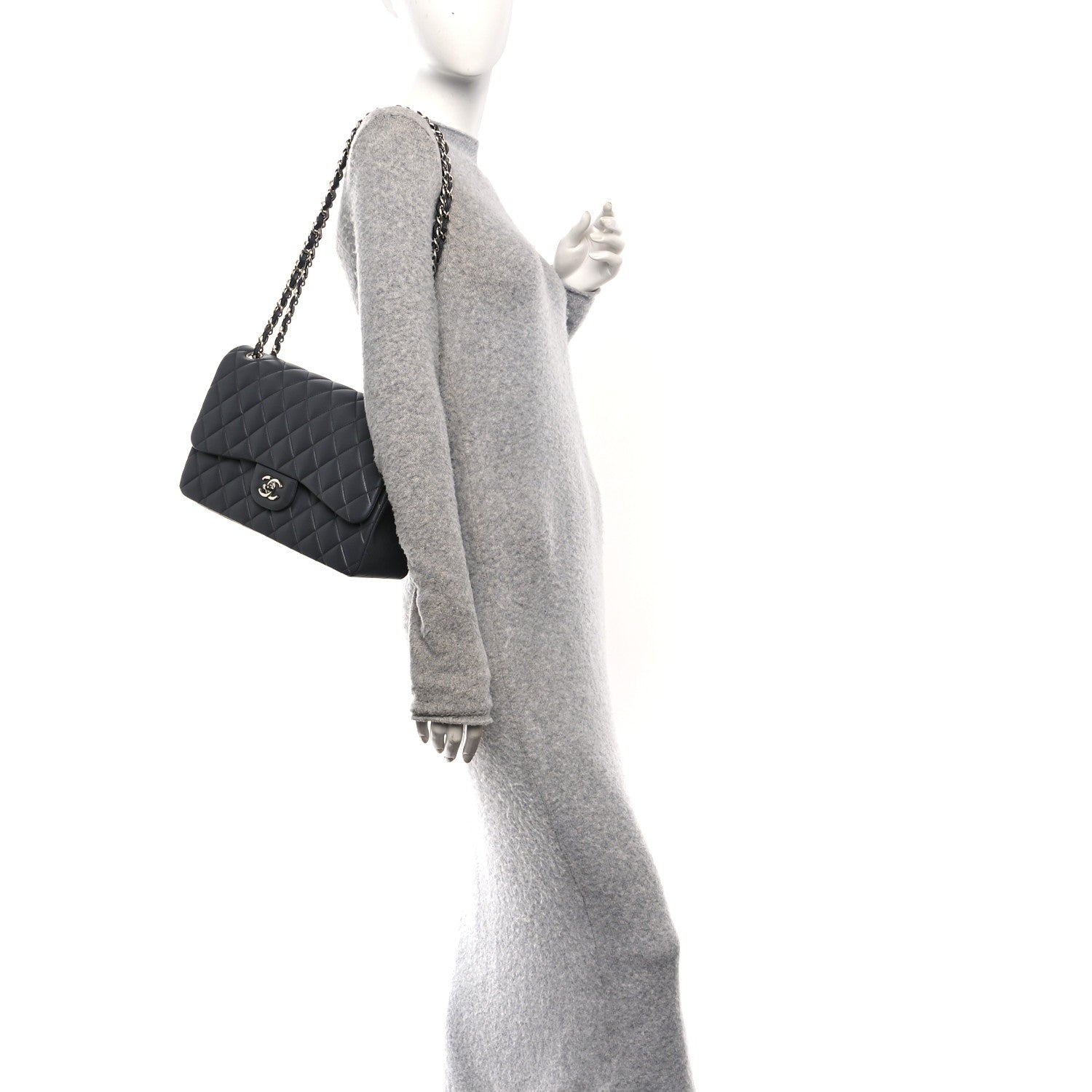 Chanel Lambskin Quilted Jumbo Double Flap Dark Grey 2 of 11