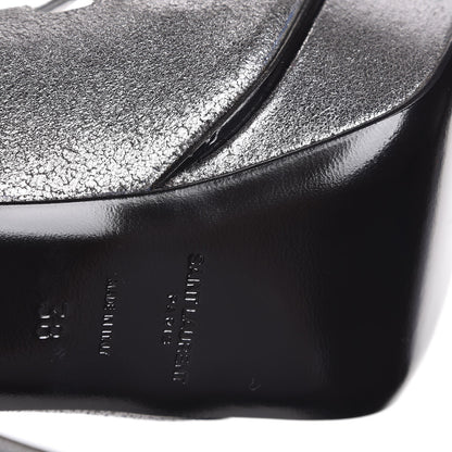 Saint Laurent Metallic Suede Tribute Sixteen 75 Lace Up Platform Sandals 38 Acciaio 9 of 10
