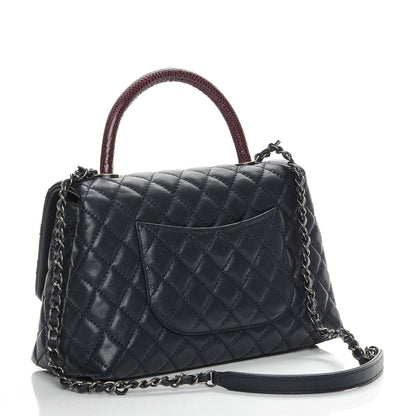 Chanel Caviar Lizard Quilted Small Coco Handle Flap Navy 3 of 9