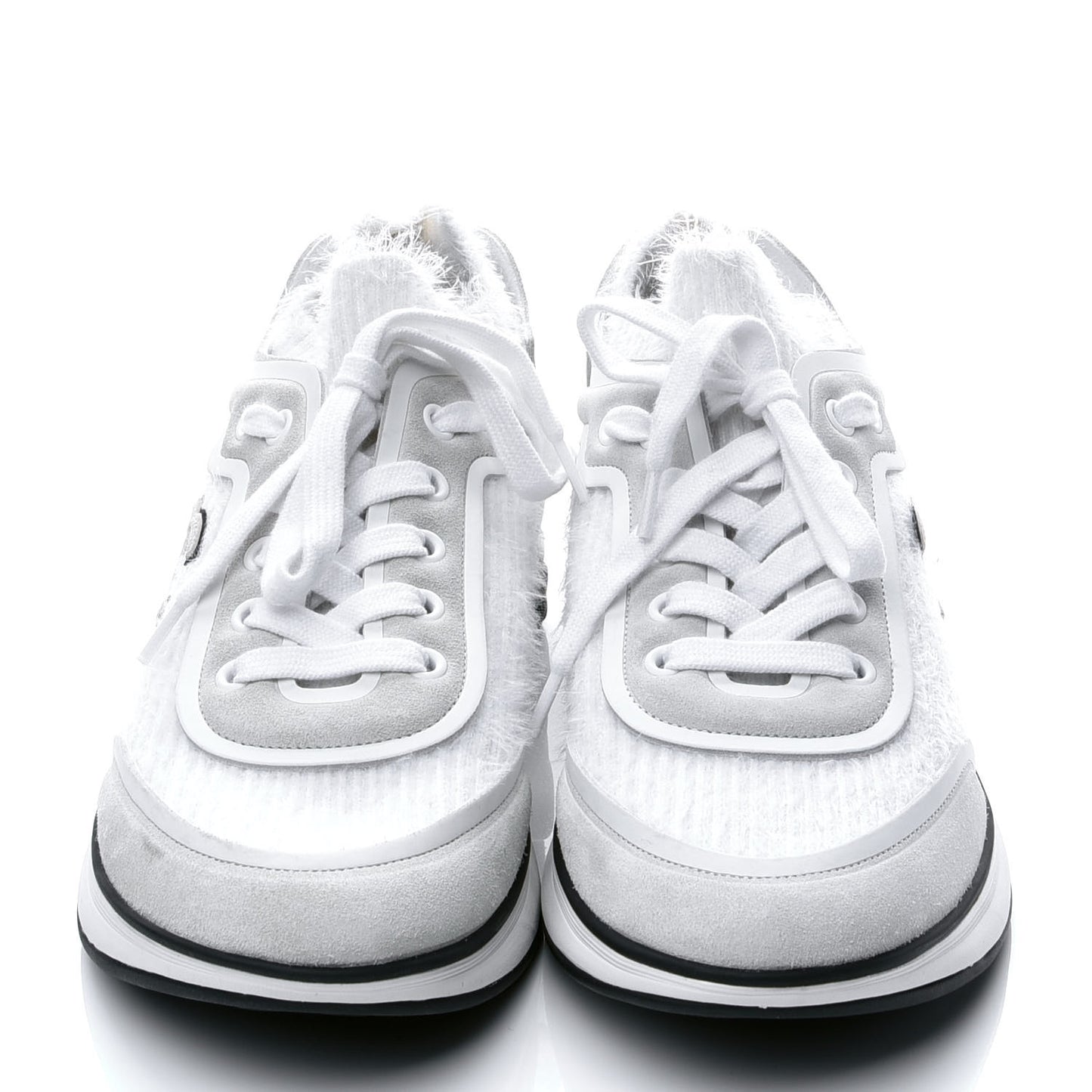Wool Suede Calfskin CC Sneakers 36 White