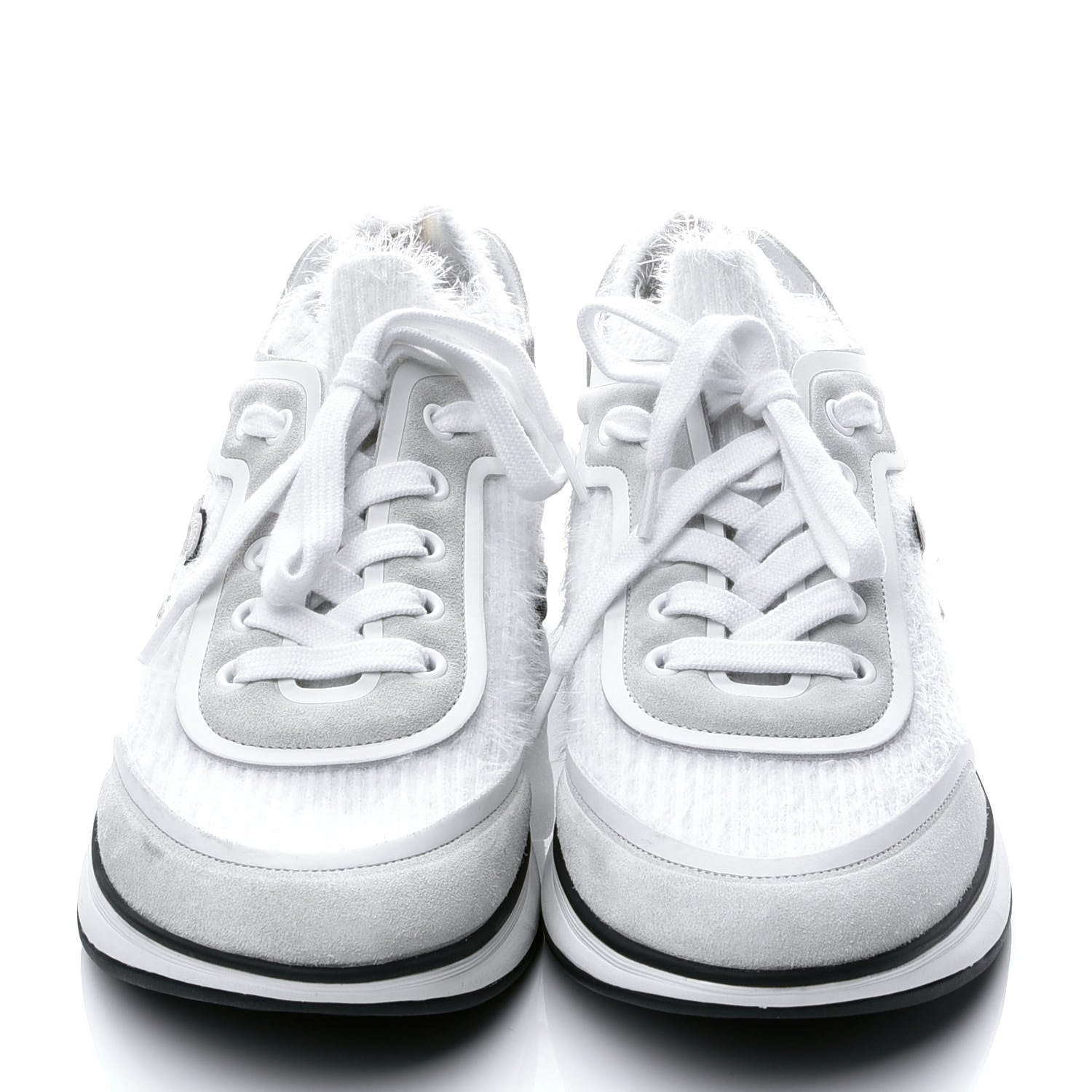 Chanel Wool Suede Calfskin CC Sneakers 36 White 2 of 7
