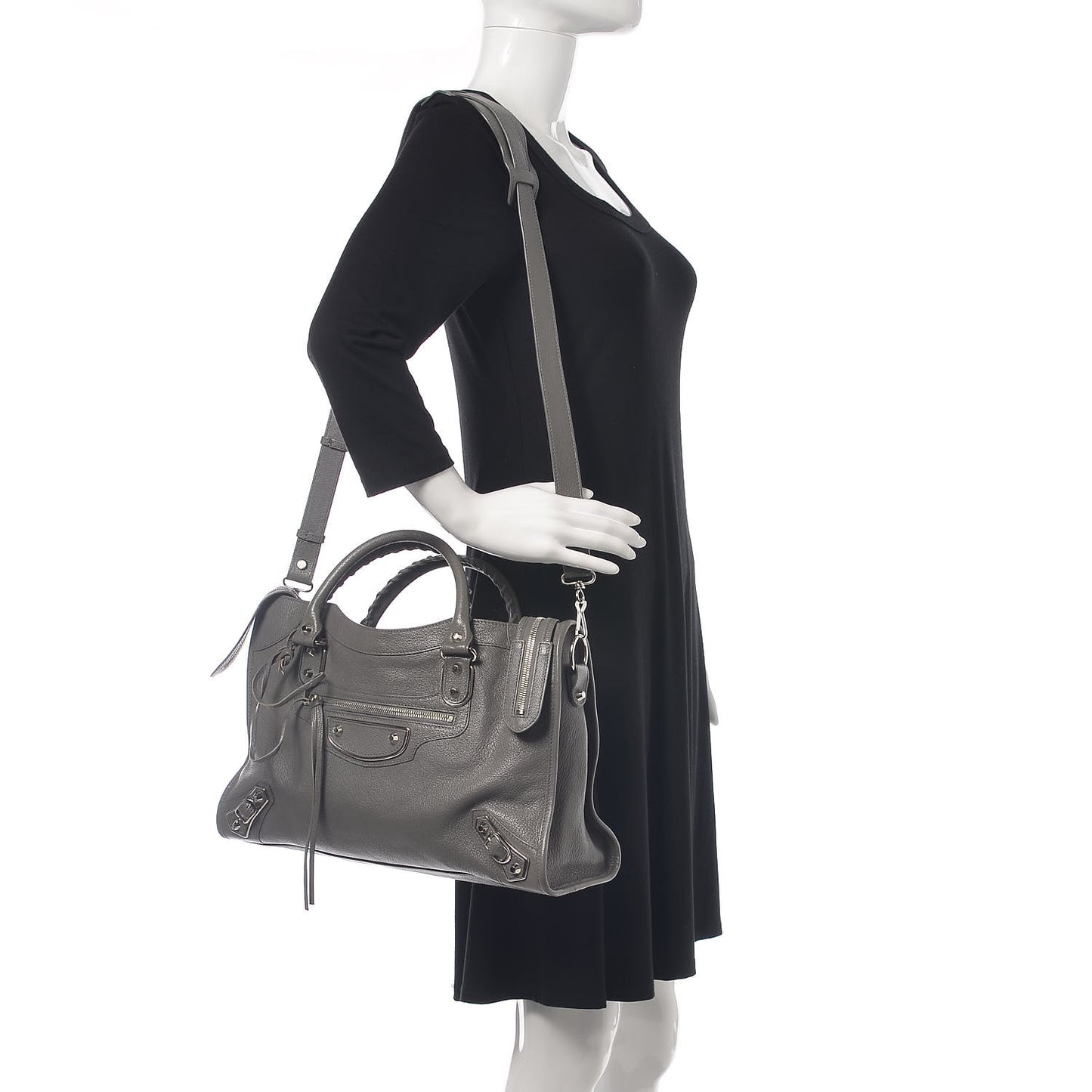 Chevre Silver Metallic Edge Hardware City Gris Acier