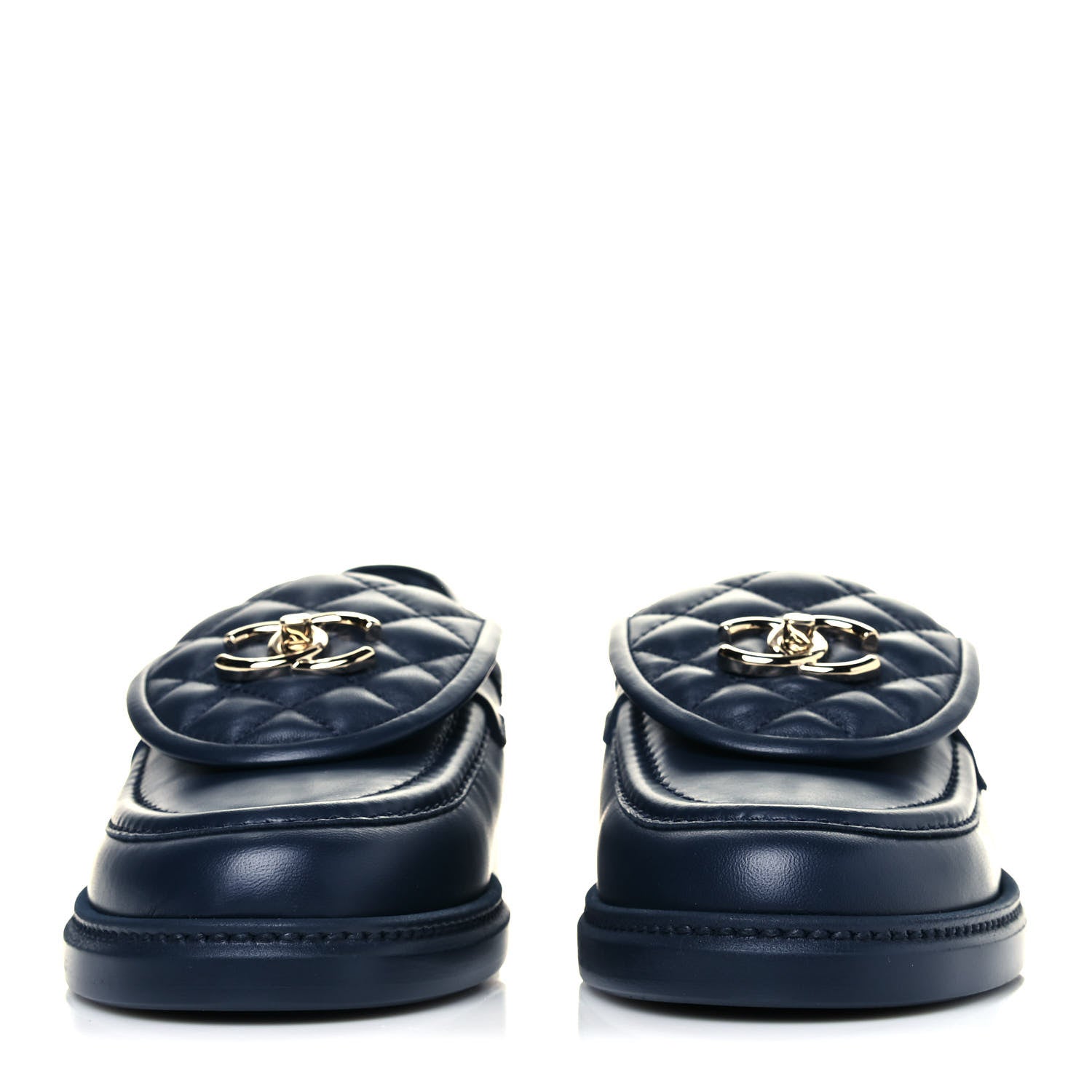 Chanel Lambskin Quilted CC Turnlock Loafers 39.5 Navy 2 of 8