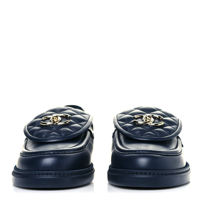 Chanel Lambskin Quilted CC Turnlock Loafers 39.5 Navy 2 of 8