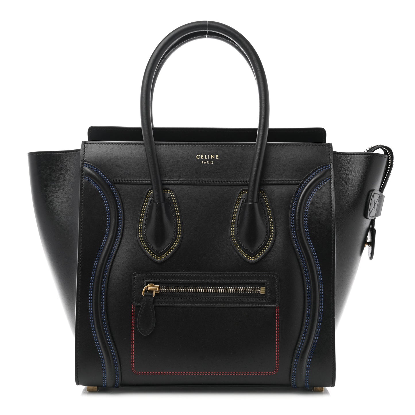 Smooth Calfskin Multicolor Double Stitching Micro Luggage Black