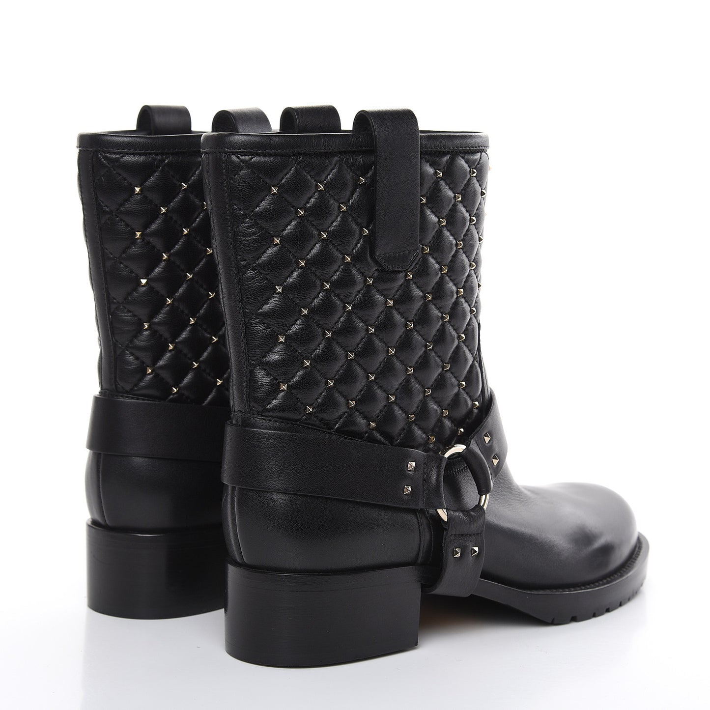 Calfskin Nappa Rockstud Spike 20mm Biker Boots 38 Black