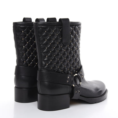 Valentino Garavani Calfskin Nappa Rockstud Spike 20mm Biker Boots 38 Black 4 of 9