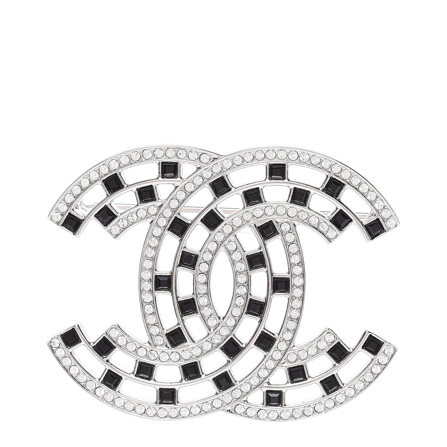 Baguette Crystal CC Brooch Silver Black