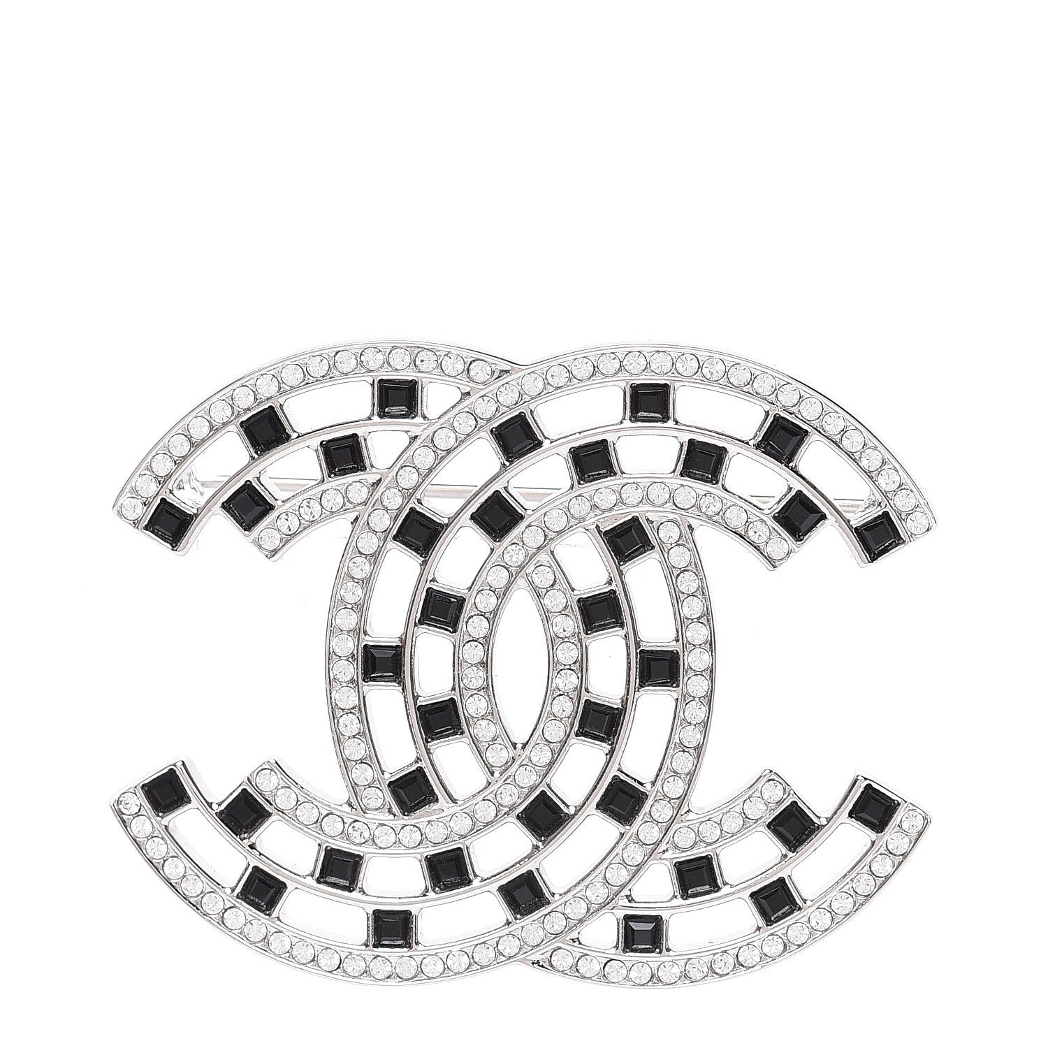 Chanel Baguette Crystal CC Brooch Silver Black 1 of 5