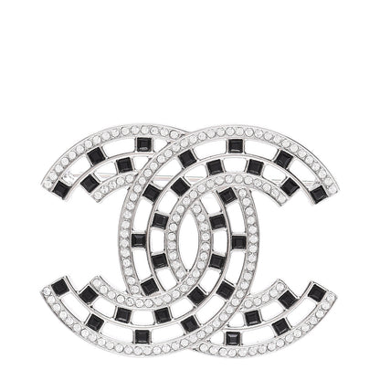 Chanel Baguette Crystal CC Brooch Silver Black 1 of 5