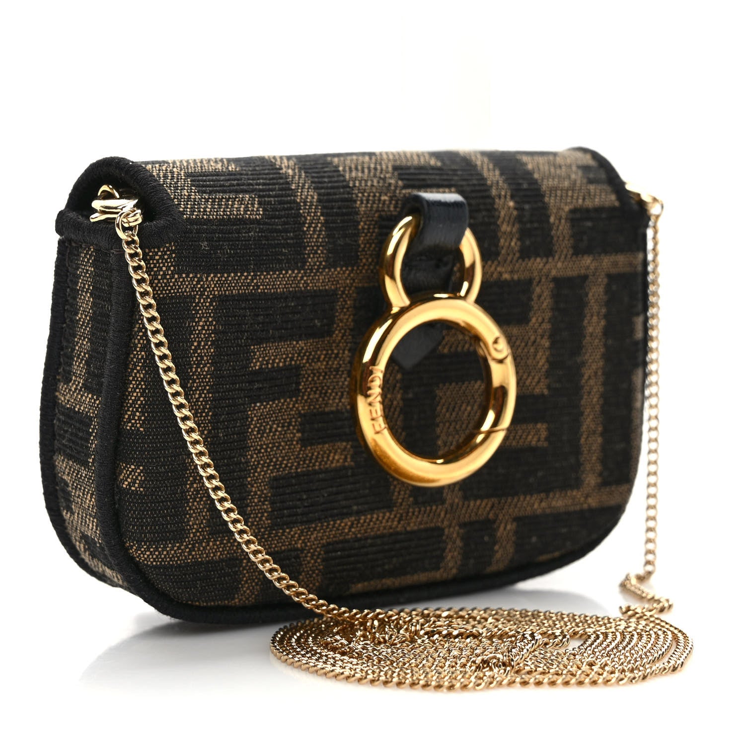 Fendi Fabric Jacquard FF 1974 Nano Baguette Charm Tobacco Moro Black 2 of 7