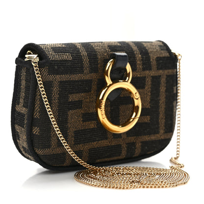 Fendi Fabric Jacquard FF 1974 Nano Baguette Charm Tobacco Moro Black 2 of 7