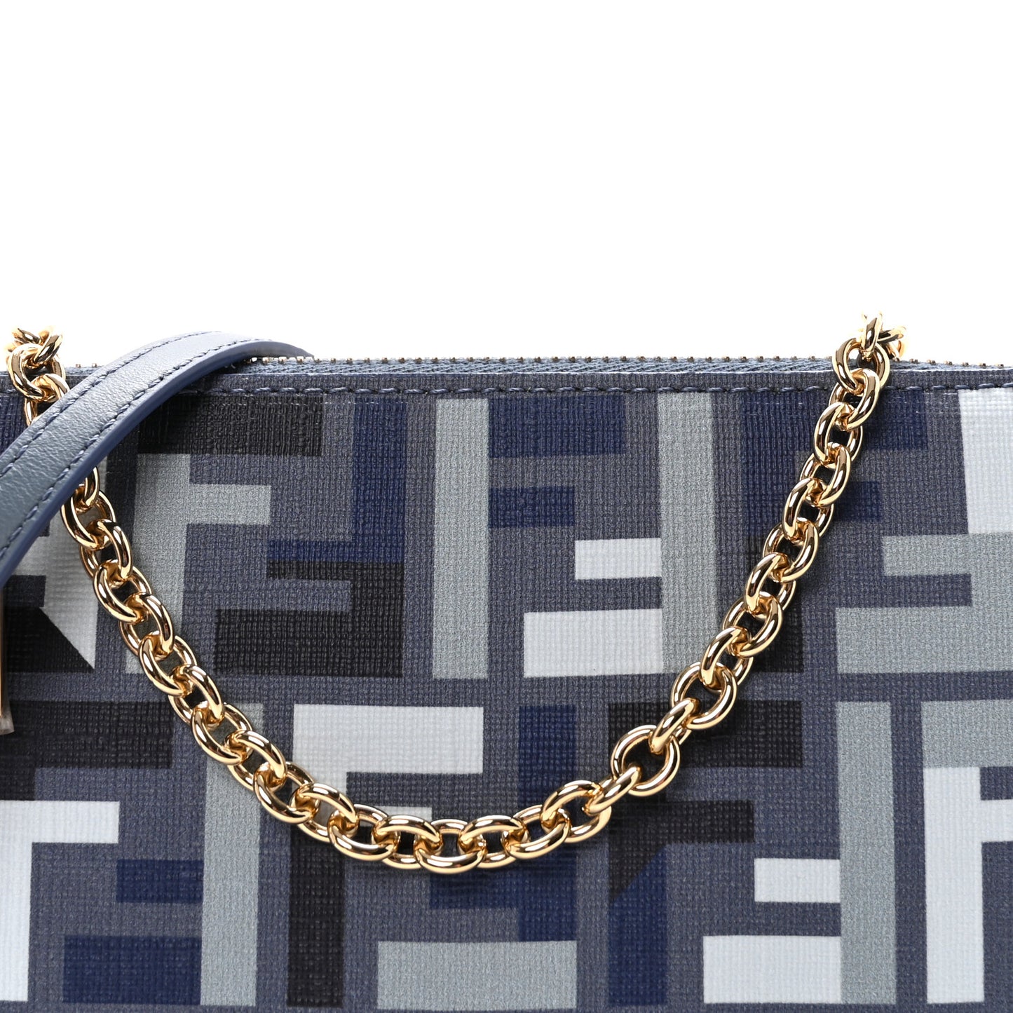 Fabric Jacquard Vitello Grace FF 1974 Baguette Pouch Blue