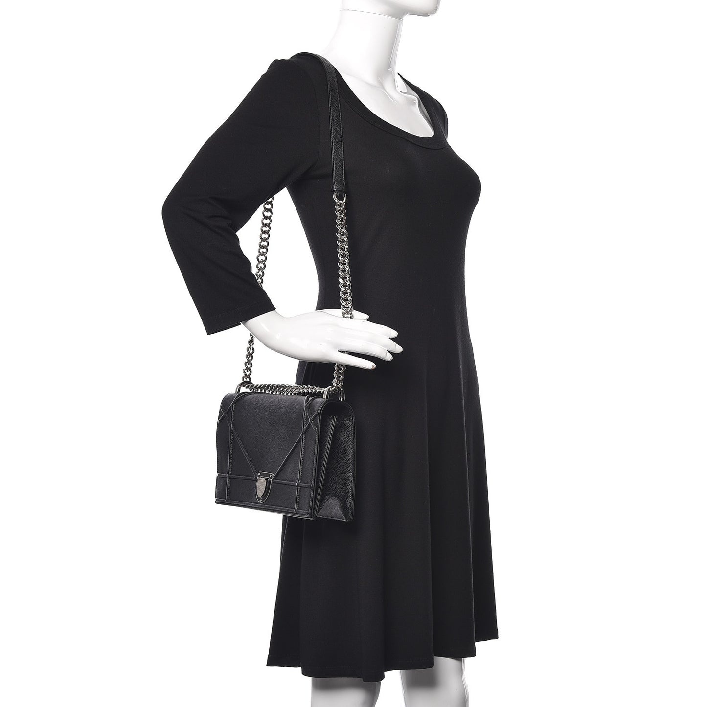 Grained Calfskin Medium Diorama Flap Bag Black