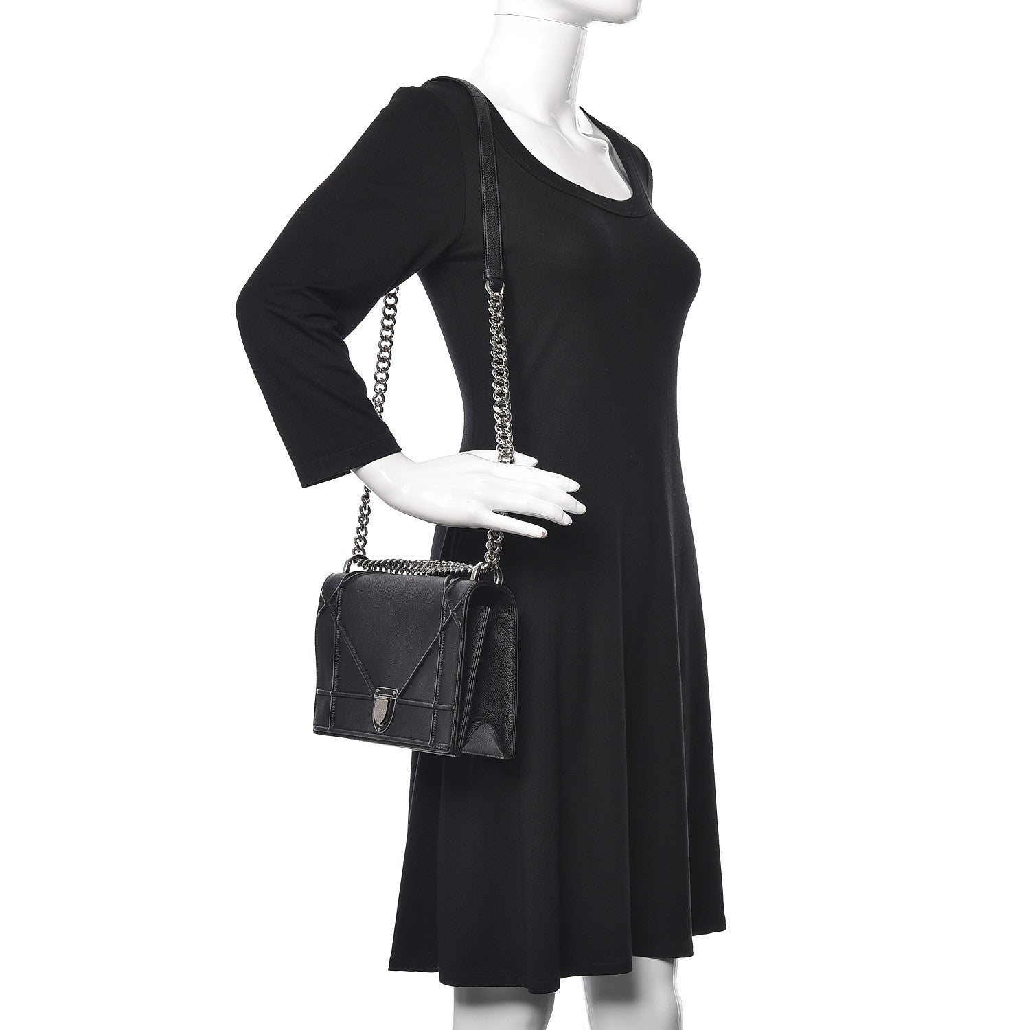 Christian Dior Grained Calfskin Medium Diorama Flap Bag Black 2 of 12