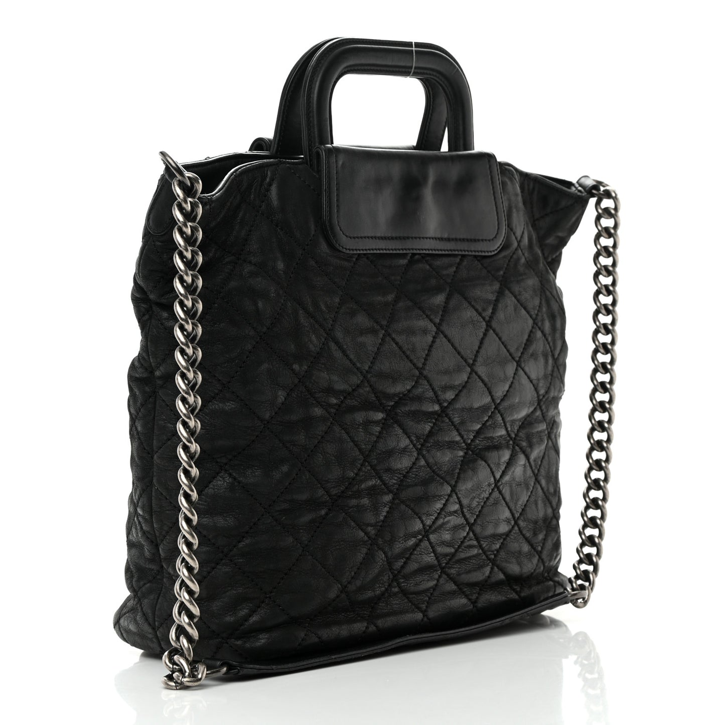 Iridescent Calfskin Quilted In The Mix Shopping Tote Black